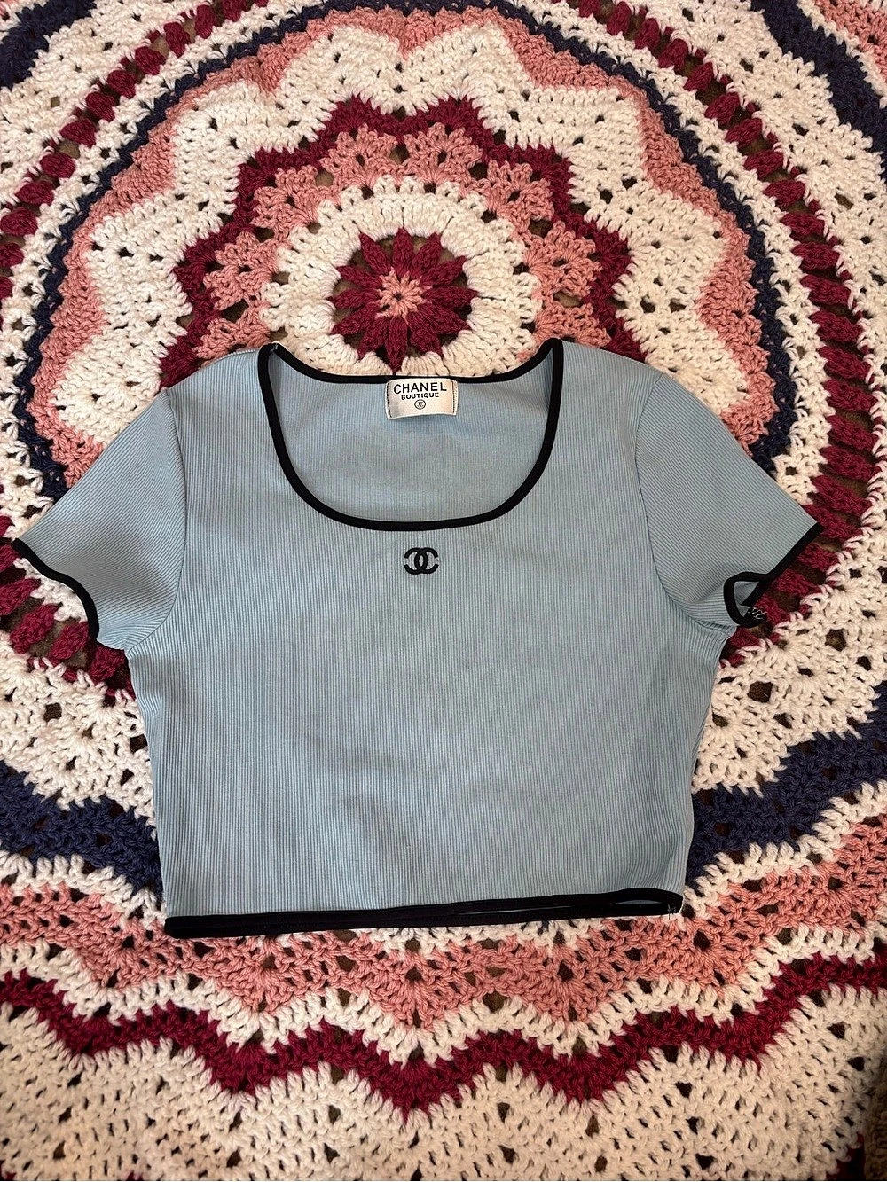 Chanel Logo Blue Crop Top